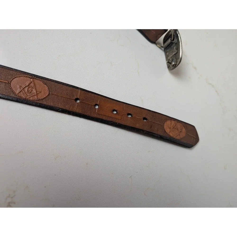Vintage 1983 Shriners Masonic Belt Buckle MM Limited Chicago Serial 1308 Leather